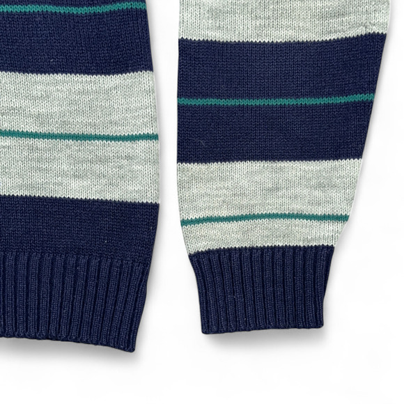 Vintage Kingsport Sweater Adult MEDIUM Blue Gray Striped Knit Sears Preppy 80s - Picture 5 of 7